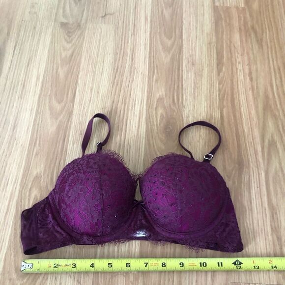 Victoria's Secret Bra 34C Dream Angels Lined Demi Lace Rhinestone Wine Underwire - Picture 5 of 9